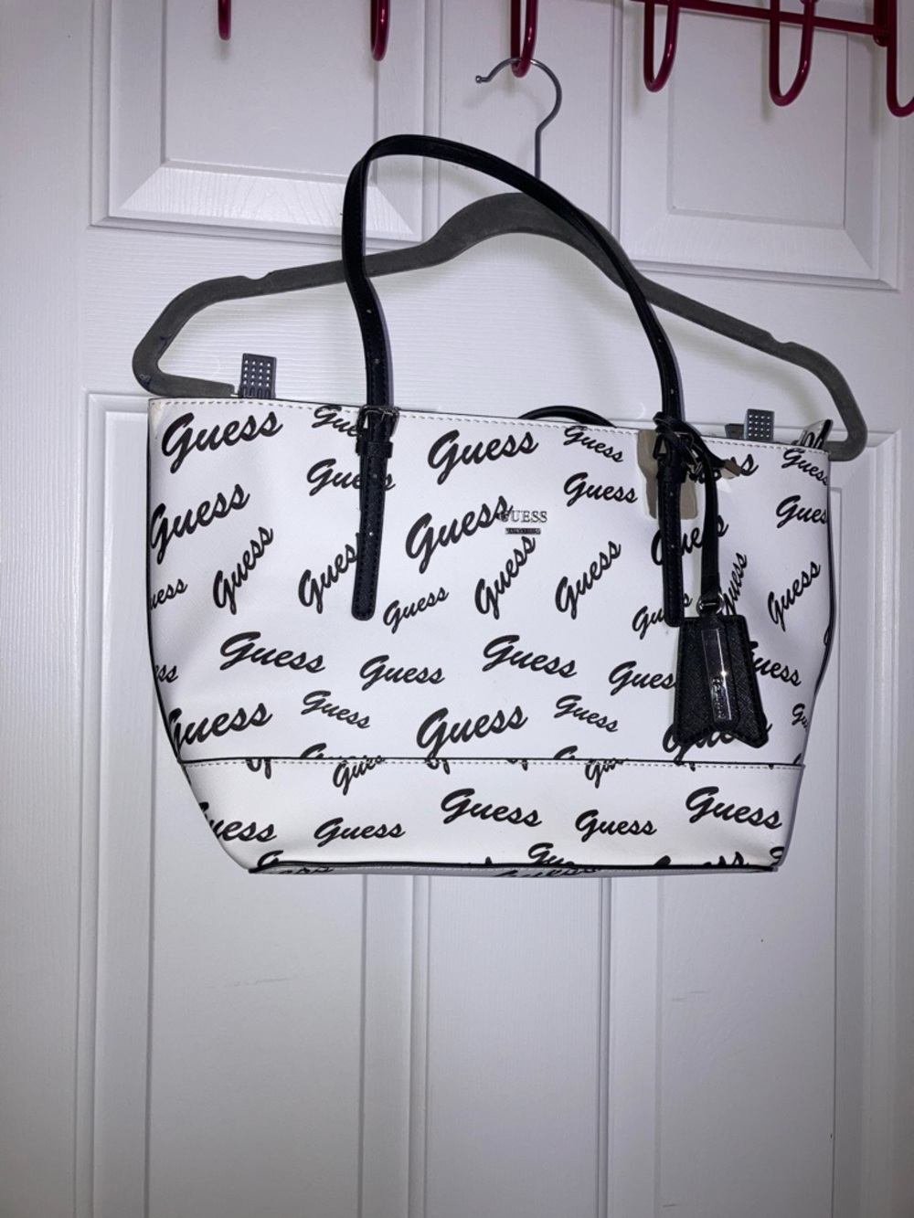 GUESS White Tote with Black Script Logo